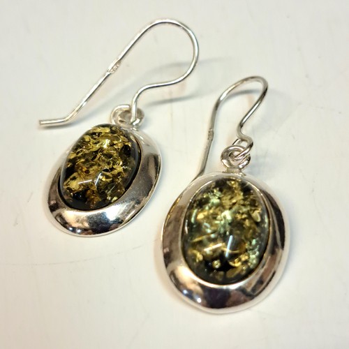 Click to view detail for  HWG-2434 Earrings, Ovals Green Amber $48